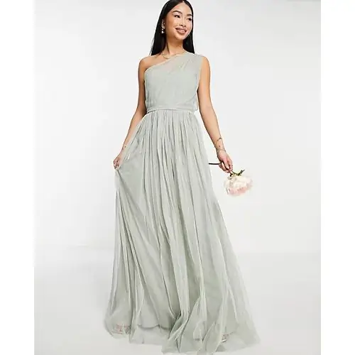 Зеленое платье макси из тюля на одно плечо ASOS Anaya With Love Bridesmaid