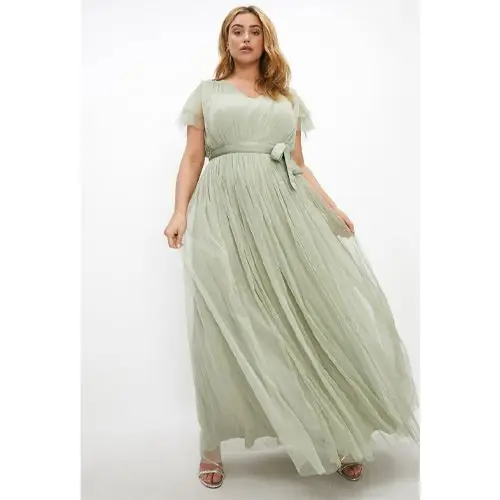 Coast, Платье макси из тюля больших размеров с v-образным вырезом и поясом