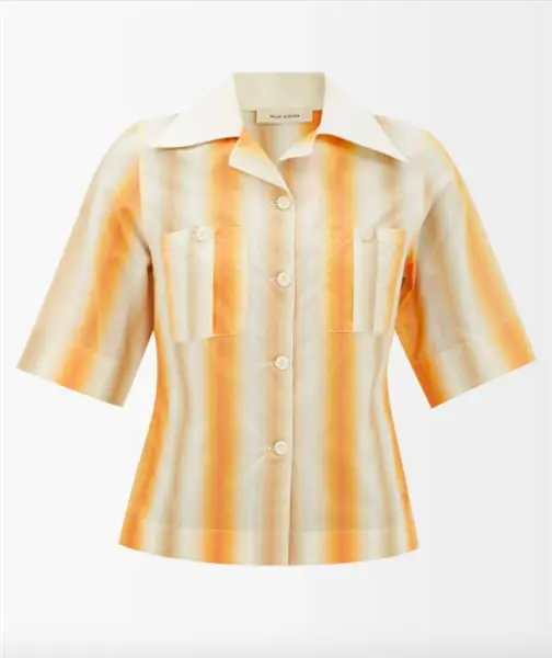 Wales Bonner, рубашка Sunrise Gradient Stripe из смесового хлопка, БЫЛО 450 фунтов стерлингов, ТЕПЕРЬ 292 фунта стерлингов