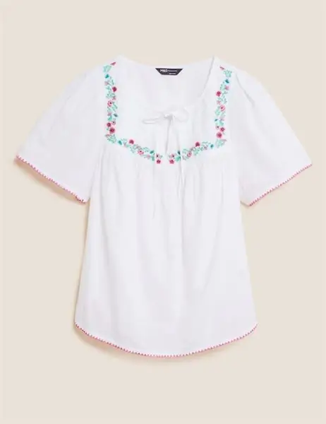 Летний топ Holly Willoughbymarks and Spencer из чистого хлопка с вышивкой, стандартный крой 29.50 Летний топ Holly Willoughbymarks and Spencer из чистого хлопка с вышивкой, стандартный крой 29.50