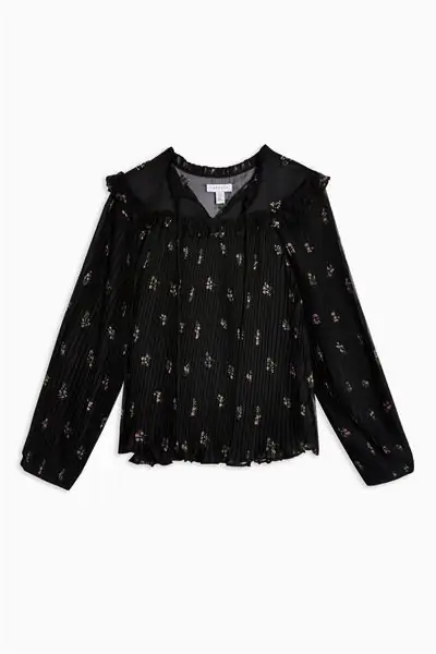 Topshop, украшенная плиссированная блузка с цветочным принтом, 29 фунтов стерлингов Topshop, украшенная плиссированная блузка с цветочным принтом, 29 фунтов стерлингов