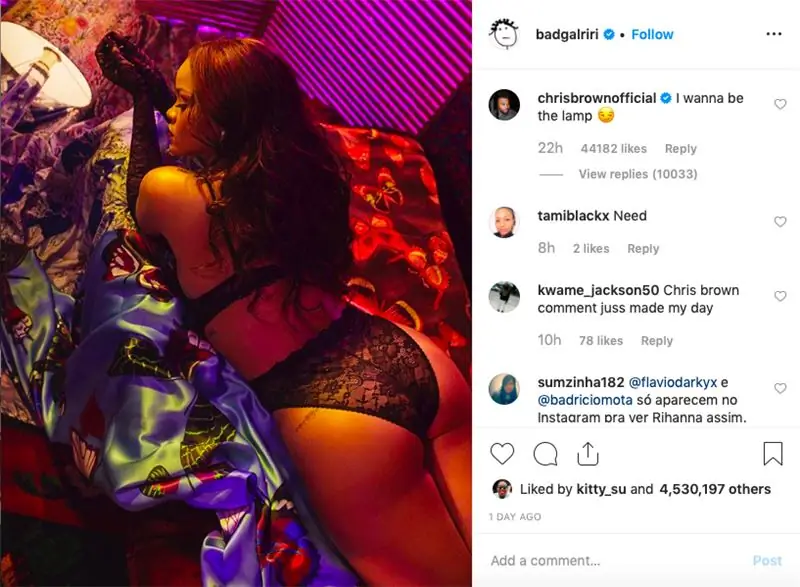 Может ли Крис Браун перестать оставлять грубые комментарии в Instagram Рианны, пожалуйста и спасибо?