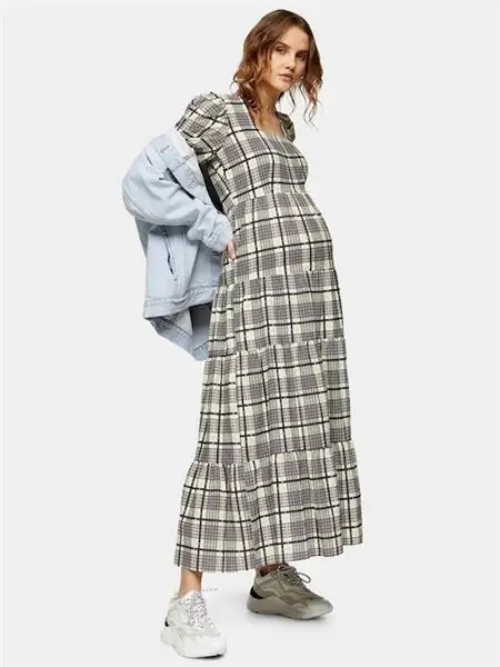 Topshop Maternity, платье миди с квадратным вырезом в клетку, 40 фунтов стерлингов