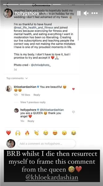 хлоя кардашьян холли хейган комментарий instagram