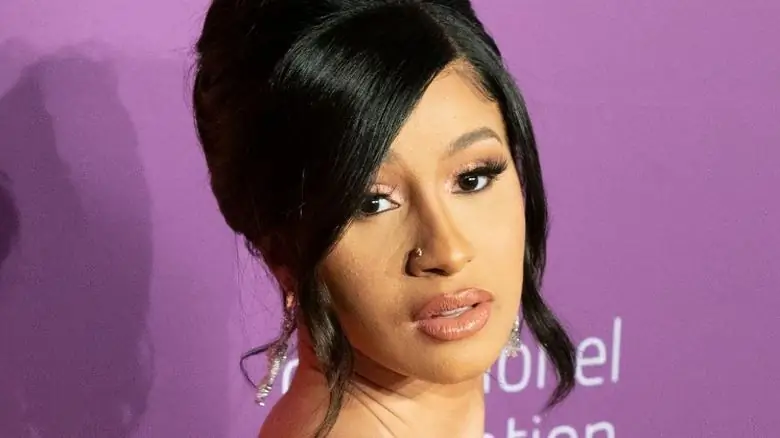 Cardi B перед фиолетовой стеной