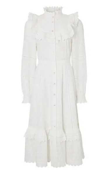 Белое платье миди с рюшами от Temperley London Белое платье миди с рюшами от Temperley London