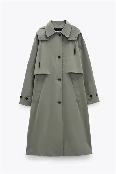 Зеленый тренч Zara в стиле милитари
