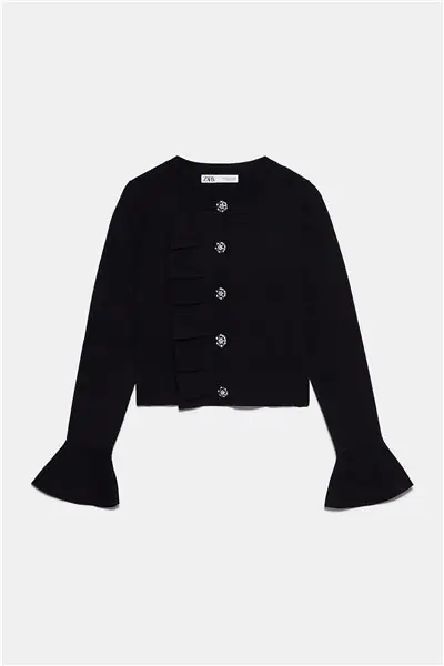 Черный вязаный жакет Zara с пуговицами из драгоценных камней Черный вязаный жакет Zara с пуговицами из драгоценных камней