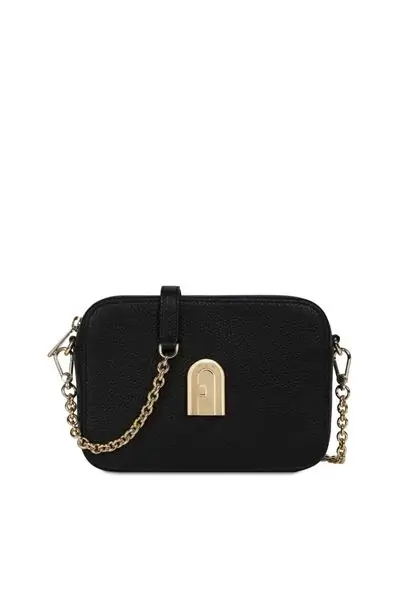 Женская мини-сумка через плечо Furla Sleek черного цвета из кожи с застежкой-молнией Furla