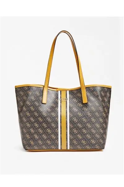 GUESS Маленькая объемная сумка с короткими ручками Guess Vikky коричневого цвета с логотипом
