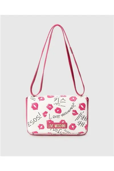 LOVE MOSCHINO Женская белая сумка через плечо Love Moschino с принтом "поцелуи"