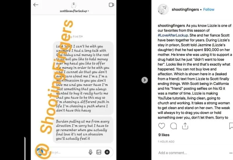 Любовь после заключения: Скотт - Лиззи в Instagram Любовь после заключения: Скотт - Лиззи в Instagram