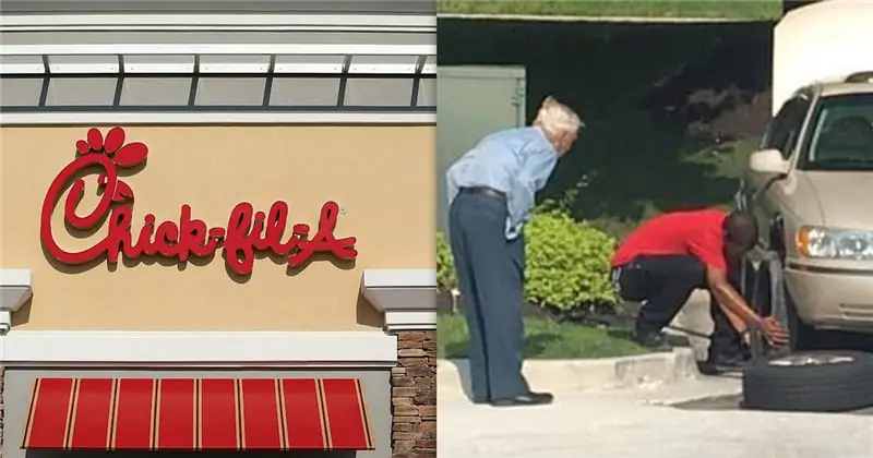 Менеджер Chick-fil-A спешит на помощь ветерану Второй мировой войны со спущенной шиной