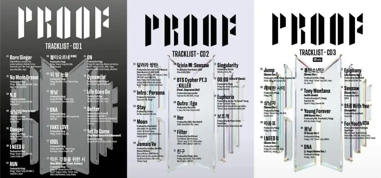 Официальный трек-лист трехдискового альбома-антологии BTS «Proof." Официальный трек-лист трехдискового альбома-антологии BTS «Proof."
