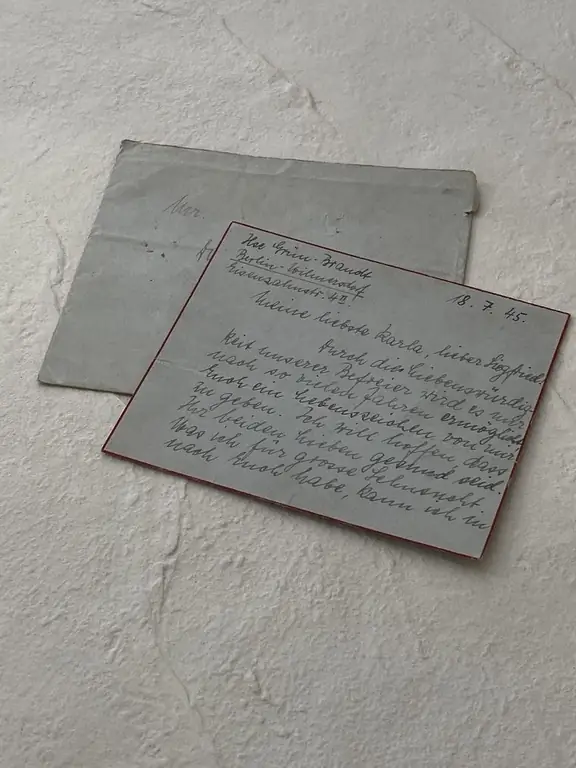 Письмо Левенберга, написанное на немецком языке и датированное июлем 1945 года